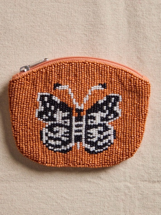 Free People Handbags - FP Mariposa Glass Beaded Butterfly Wallet in Orange and Black “Desert Topaz”